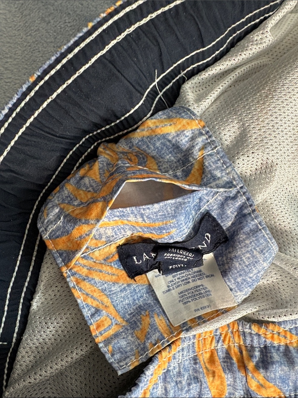 Lands' End Blue Swim Shorts with Orange Pineapple Print - Picture 5 of 10